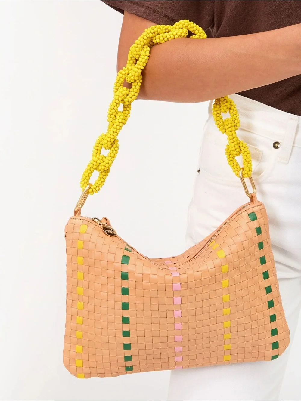 Bisque Woven leather stripe clutch - Clare V